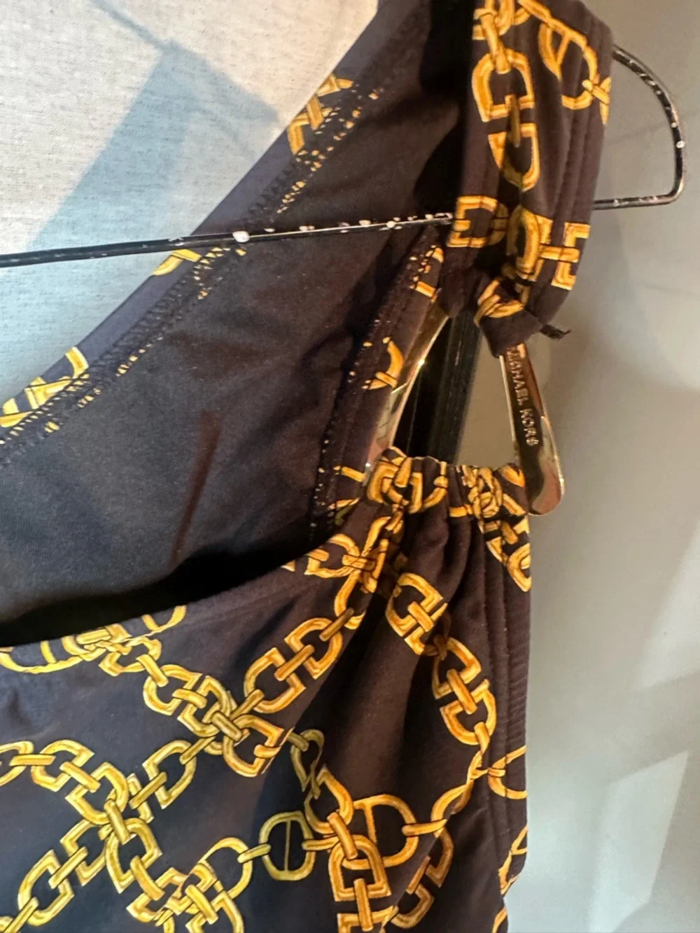 MICHAEL Michael Kors Black One-Shoulder Dress with Gold Chain Print